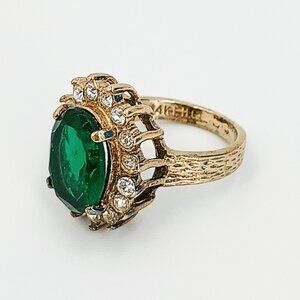 Vintage Uncas Cocktail Ring Emerald Oval Stone May Birthstone 14KT HGE UNR15